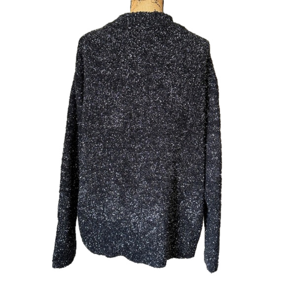 Ava & Viv Sweater Womens Black Sparkly size X 14W New Fuzzy V-Neck - Picture 3 of 5